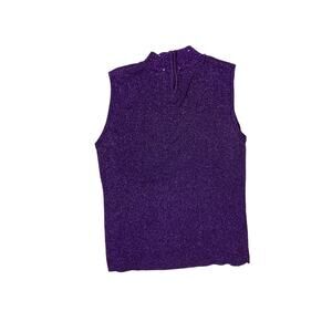 Vintage Purple Sparkly Beaded Vest Women Medium Cotton Glitter Holiday Party Top